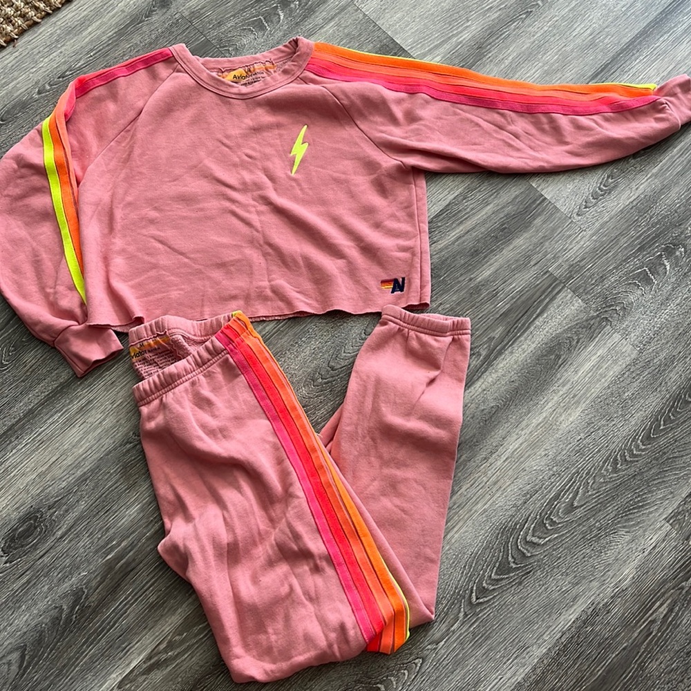 Aviator Nation pink & neon stripe sweatpants sz med. perfect condition!!